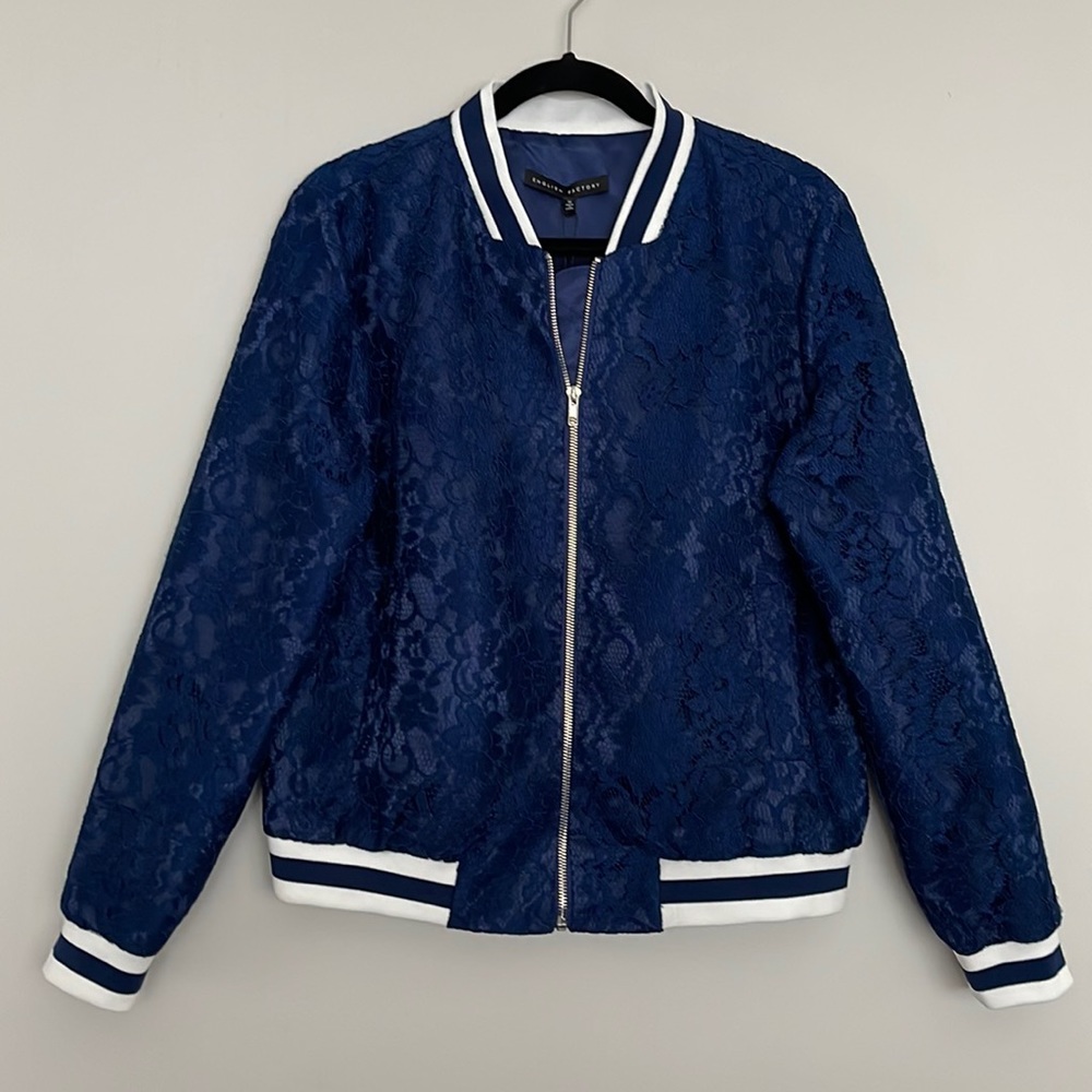 English Factory Bomber Varsity Lace Shell Jacket Womens Sz M NWT* - Picture 2 of 14